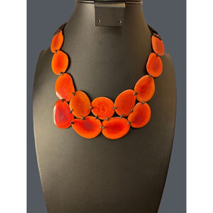 Women's Tagua Orange Bib Style Necklace